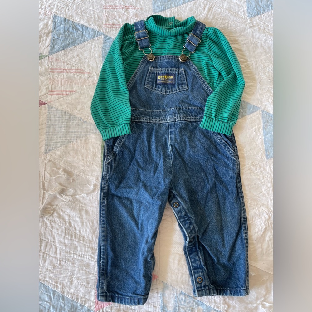 Oshkosh overall outfit striped green shirt